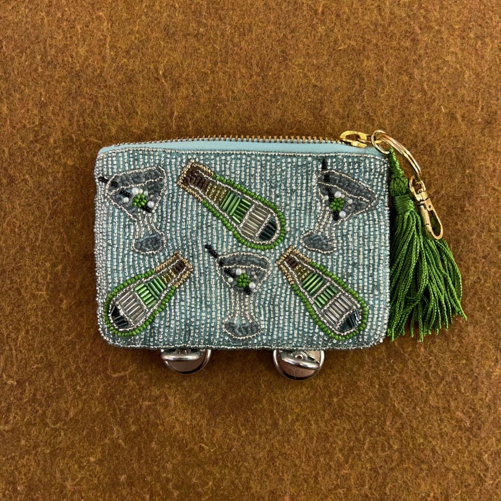 Stoney Clover Lane Women OS Green Beaded Martini Champagne Coin Purse Pouch New